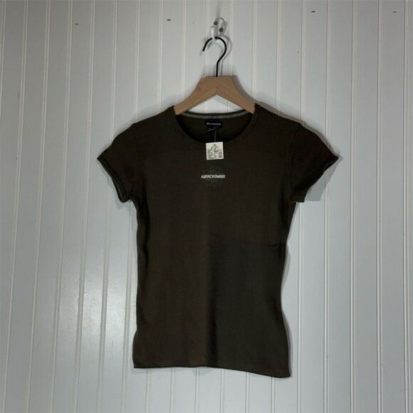 Abercrombie Tops - Vintage Abercrombie Olive Green Baby Tee XL Y2K Grunge Ribbed Crop Top NWT
